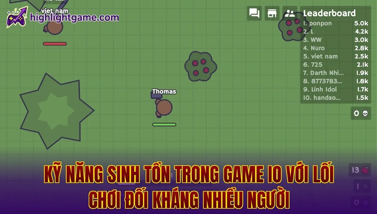 Kỹ năng sinh tồn trong game IO với lối chơi đối kháng nhiều người
